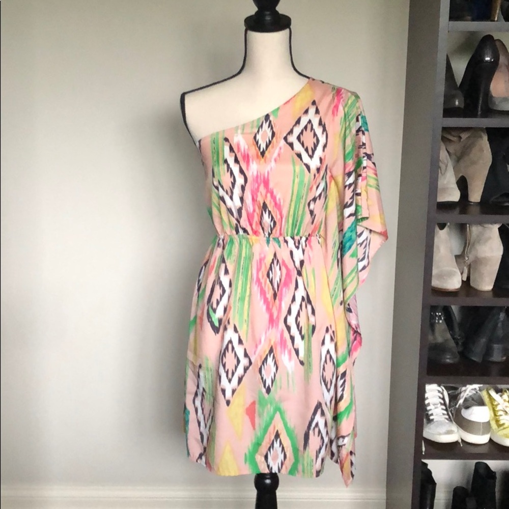 One shoulder print mini dress